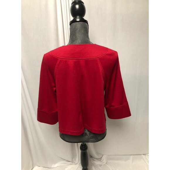 Studio Works Jacket Womens Size Medium Petite Red Black Buttoned Blazer Career - Picture 4 of 6
